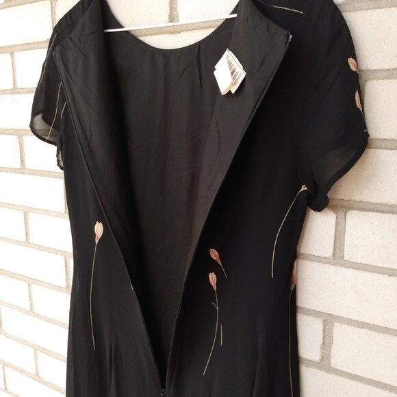 Vintage 90s Black Chiffon Dress with Flowers Size 8 Made in Canada by Braemar - Picture 10 of 13